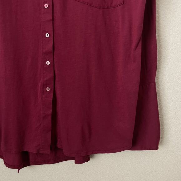 Cuyana Top Womens Medium Red Pima Cotton Modal Knit Pajama Shirt Loungewear - Picture 6 of 13